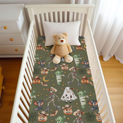 BabyOneStop Halloween Western Cowboys Skeleton Pumpkin Fitted Crib Sheet 28x52
