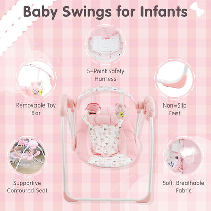 Enborbabe Portable Baby Swing with Music and Floral Bear Pattern