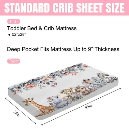 Jungle Safari Animals Boho Floral Baby Crib Sheet 52x28 Inch