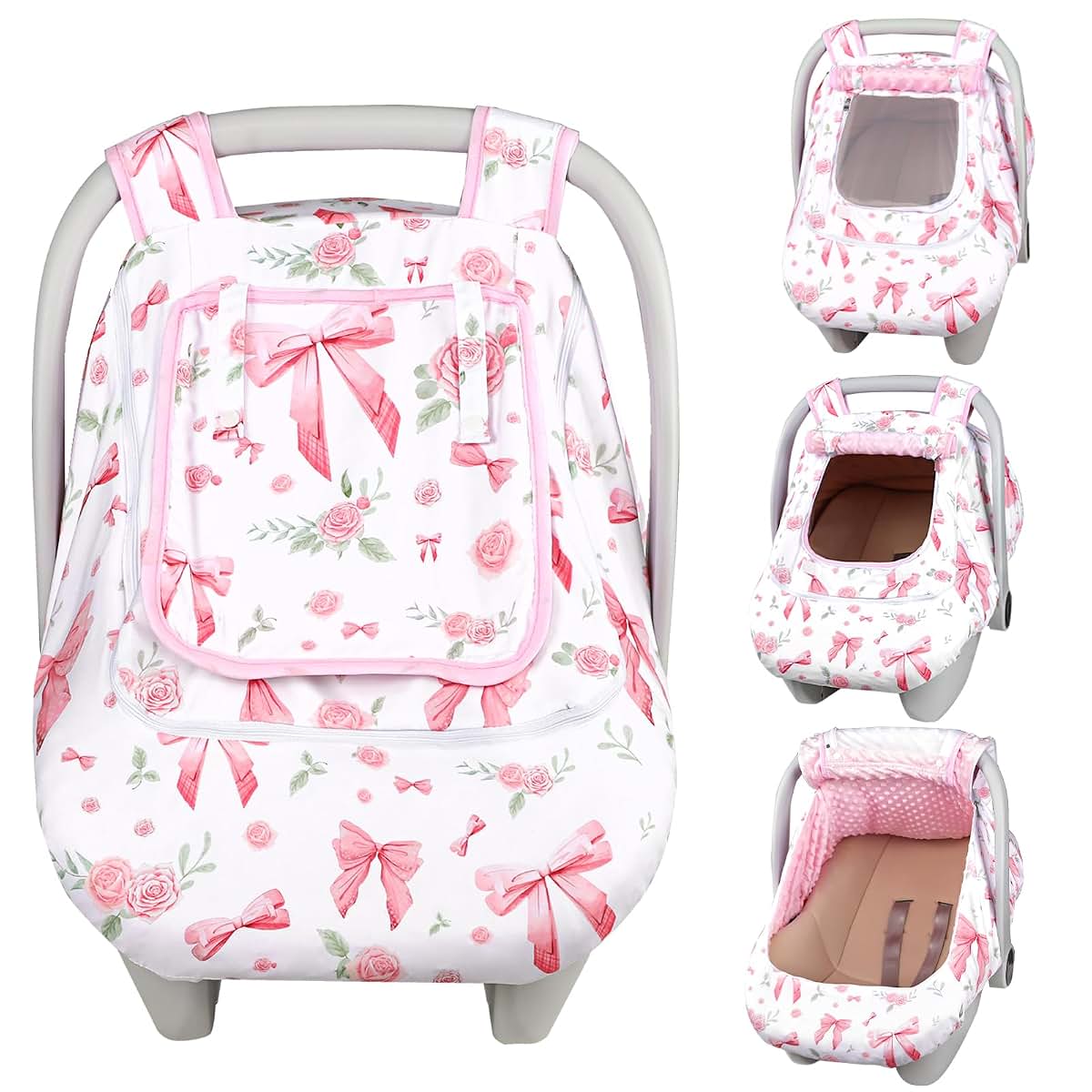 Jundetye Pink Rose Infant Car Seat Cover With Dual Windows