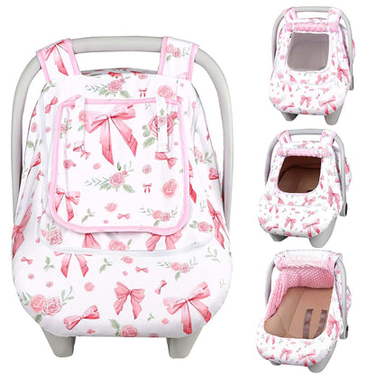 Jundetye Pink Rose Infant Car Seat Cover With Dual Windows