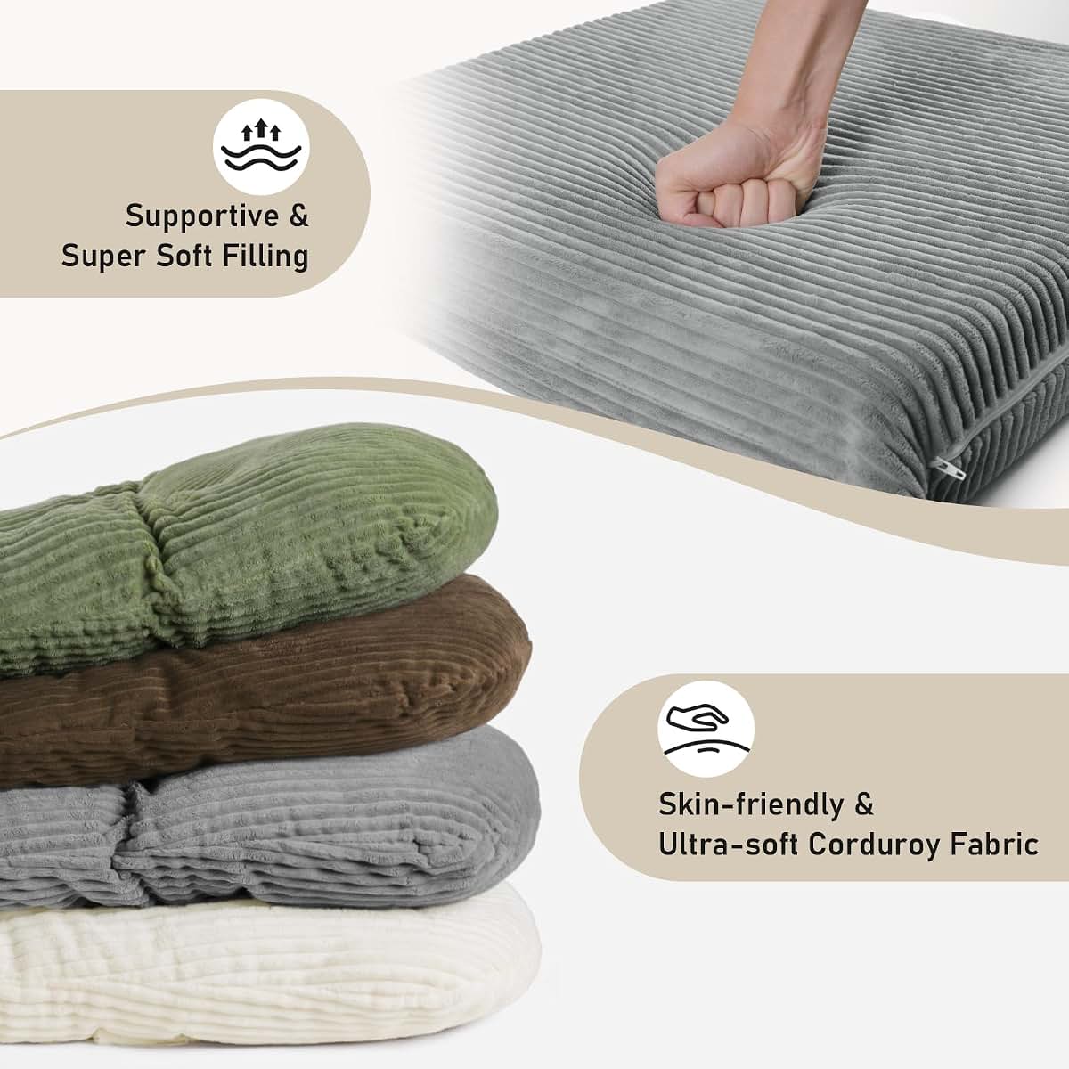 Boshen 5PCS Glider Rocker Replacement Cushions with Storage Side Pockets, Grey (photo 3)