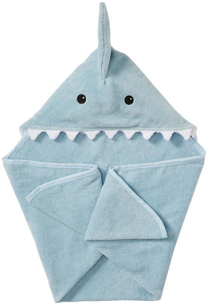 Baby Aspen Baby Shark 4-Piece Bath Set - Cotton Hooded Towel Bathrobe, Slippers & Bathing Mitt - Soft Beach Newborn