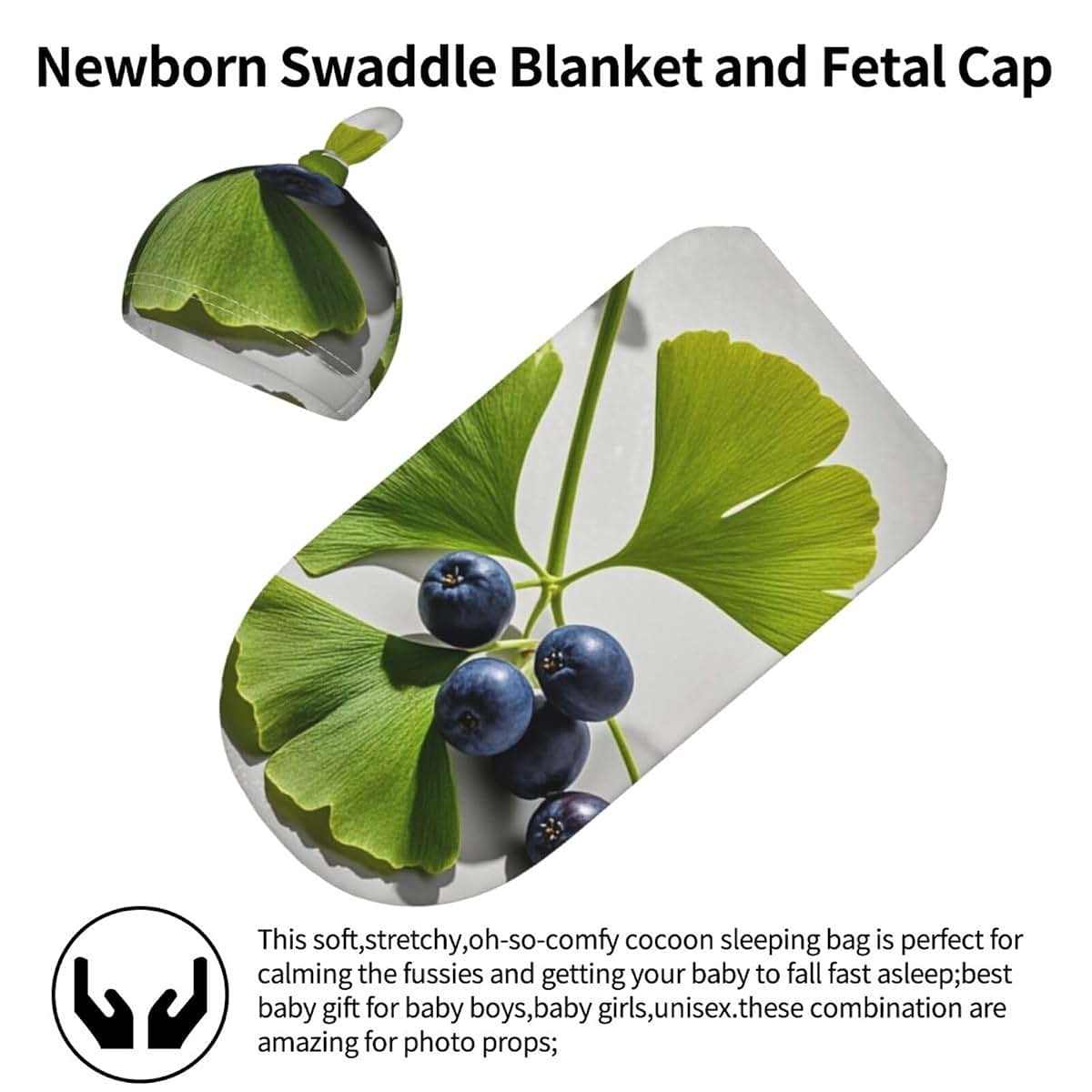 STVYUKL Newborn Swaddle Blanket with Beanie Hat Soft Stretchy Baby Wrap Blanket (photo 3)