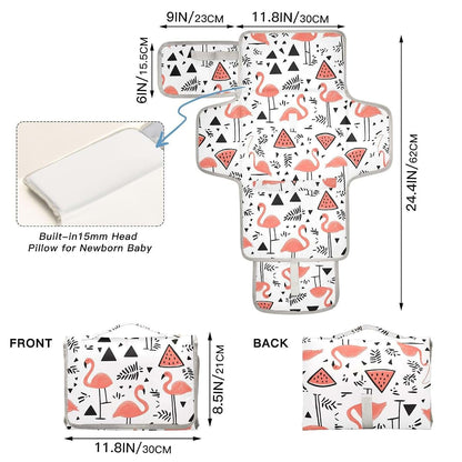 Kagirah Flamingo Fizz Pattern Portable Changing Pad With Built-in Pillow