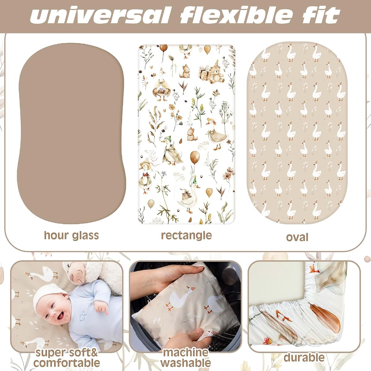 Silly Goose 4 Pack Baby Bassinet Sheets, Stretchy Knit Fitted Cover, 32 x 16 Inch