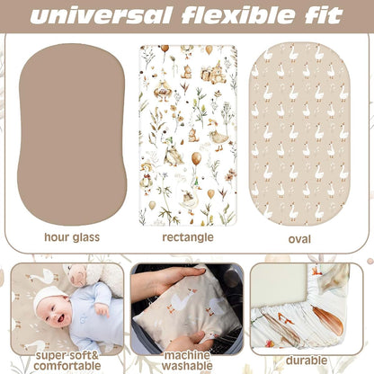 Silly Goose 4 Pack Baby Bassinet Sheets, Stretchy Knit Fitted Cover, 32 x 16 Inch