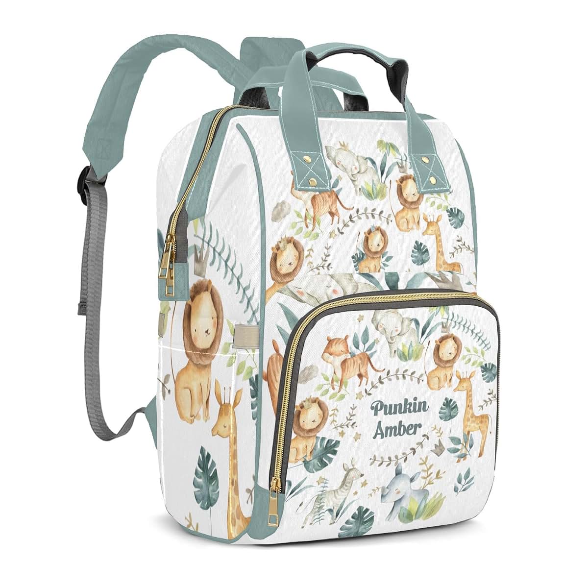 LiSoAkWE Jungle Crown Animals Safari Leaves Customizable Large Capacity Diaper Bag Personalized Name,Waterproof (photo 2)