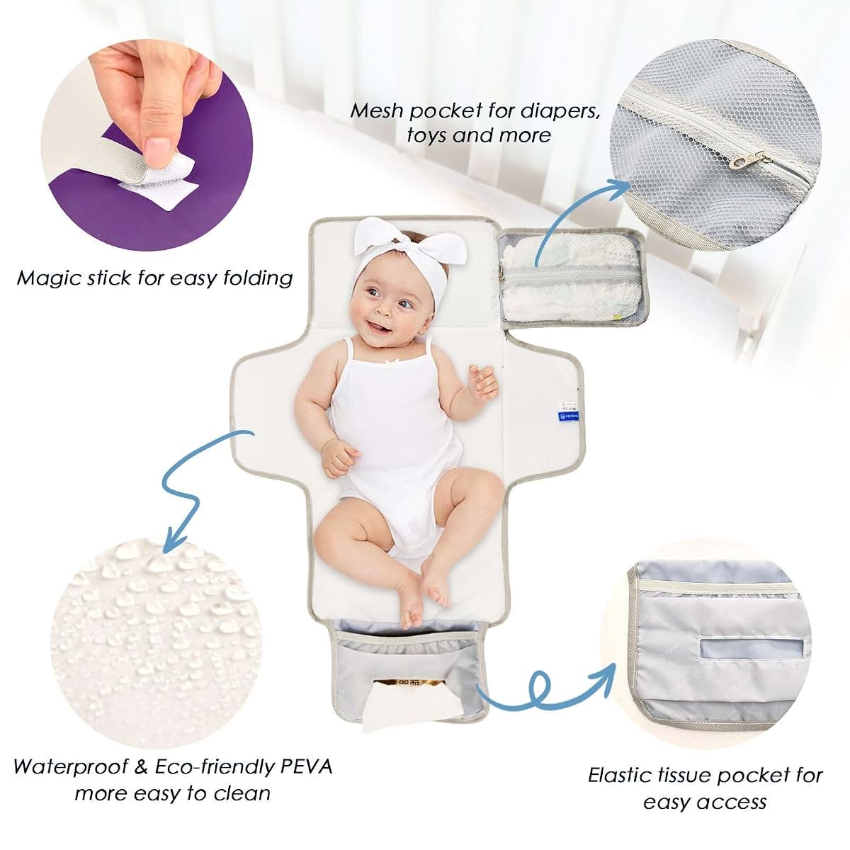 Kigai Portable Diaper Changing Pad – Waterproof Foldable Travel Mat with Pockets, Purple