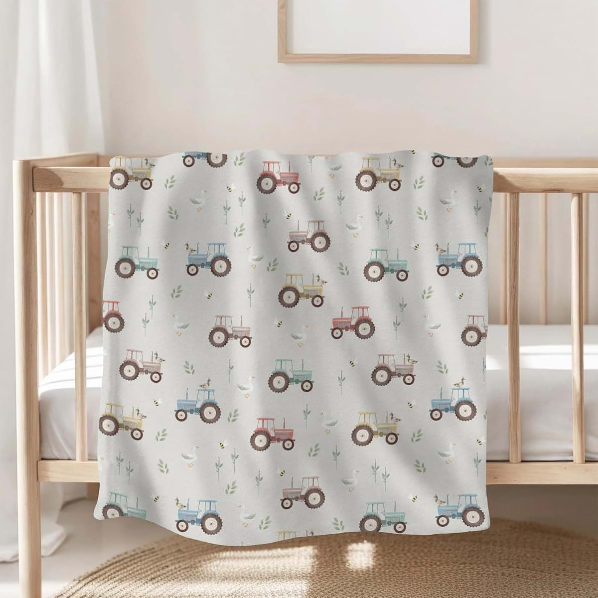 Selgkds Pastel Farm Trucks Meadow Baby Blanket (photo 2)