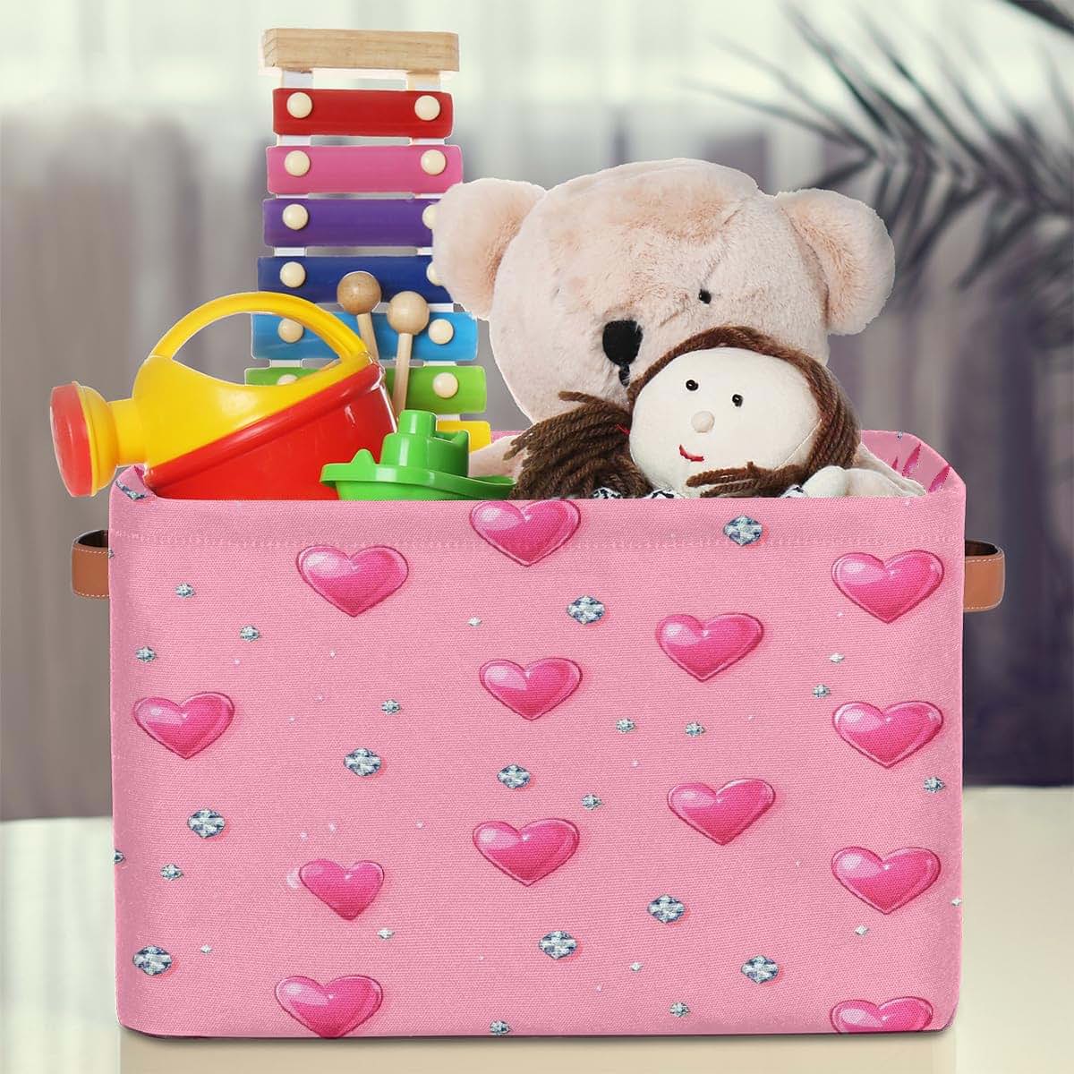 WNRRNW Rectangular Storage Bins With Pink Hearts And Diamonds