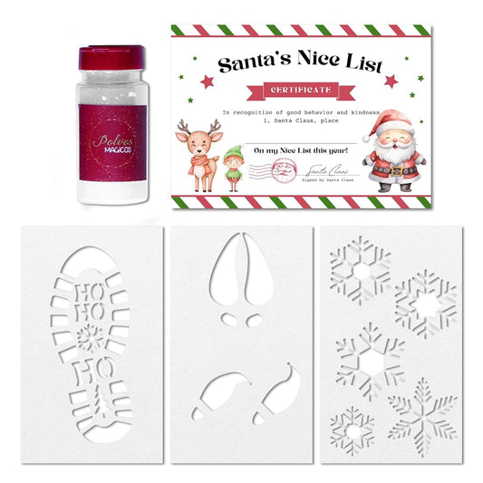Etiquetartika Santa Footprint Stencil Kit with Magic Powder – Reusable Santa Boot Print Templates for Floor – Create