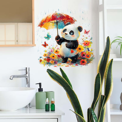 Achang Watercolor Panda Wall Decals With Umbrella And Flowers (photo 3)