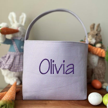 Qijundian Personalized Easter Basket Embroidered Easter Basket Embroidered Name Kids Basket Kid's Easter Basket