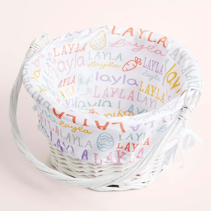 Personalization Universe Easter Repeating Name Personalized White Gift Basket with Drop-Down Handle – Custom White & (photo 4)