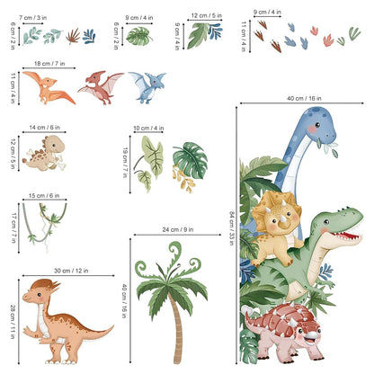 wondever Boho Dinosaur Door Wall Decals Dino Tropical Leaves Wall Stickers
