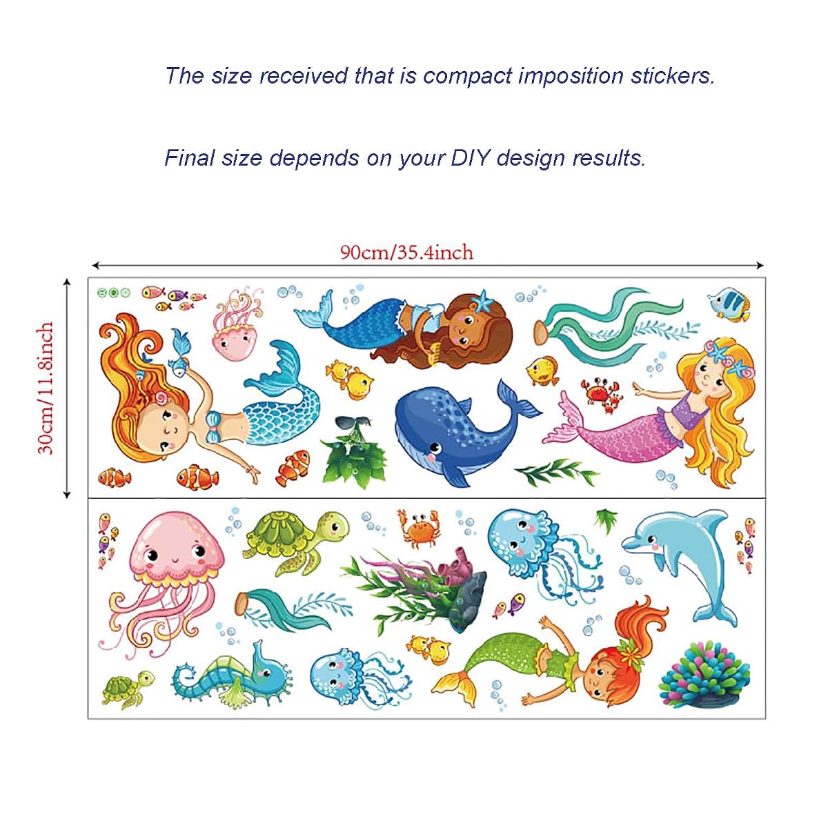 BabyOneStop Ocean Wall Decals Mermaid Dolphin Seaweed Peel and Stick Wall Stickers for Nursery