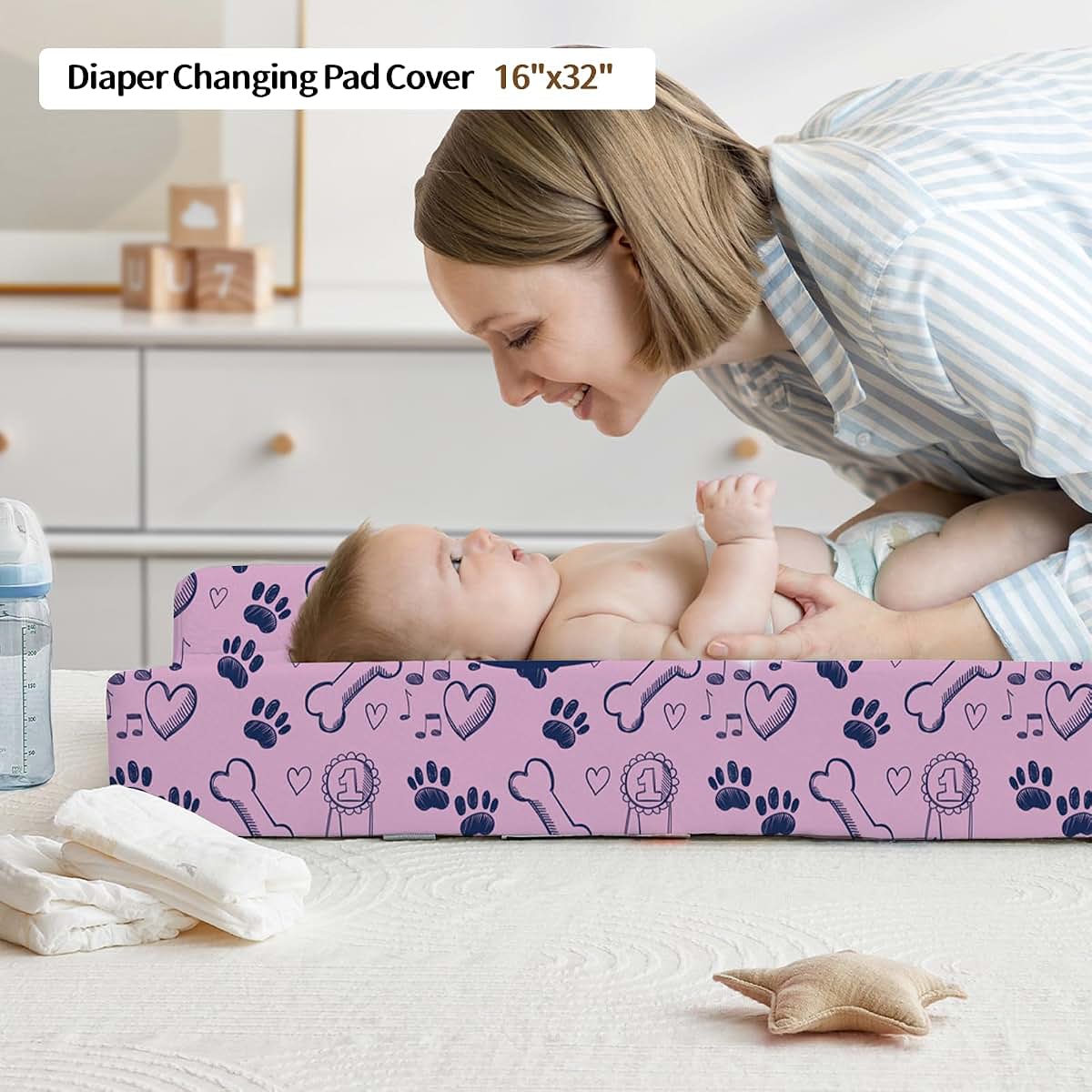 Kryvoxc Personalized Baby Crib Bedding Set, Custom Name Nursery Bedding, Dog Mom 5 Pcs Baby Bedding Set for Girl Boy (photo 3)