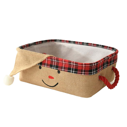 INough Christmas Baskets Empty Holiday Christmas Basket Santa Claus Gift Baskets Storage Bins with Handles, Festive