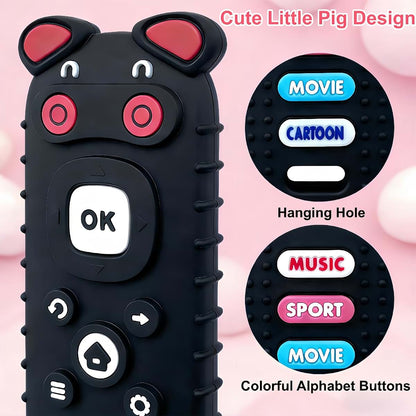 2 Pcs Silicone Remote Control Pig Shaped Teething Toys For 3-18 Months