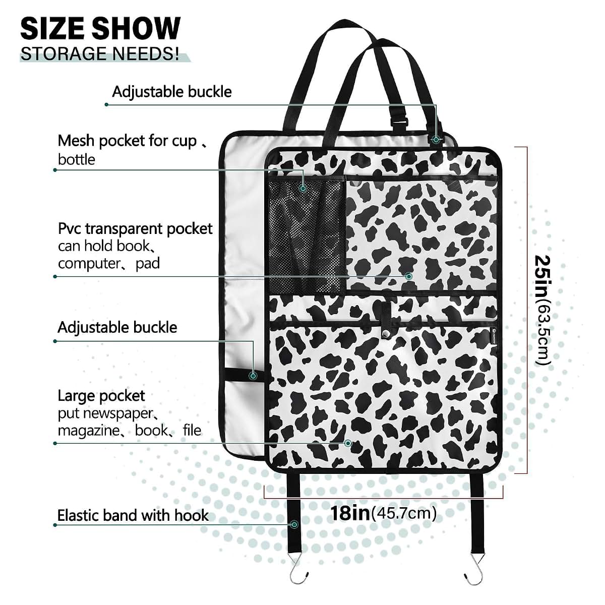 FENOCHE Cow Print Car Seat Protector Kick Mat with Storage Pockets