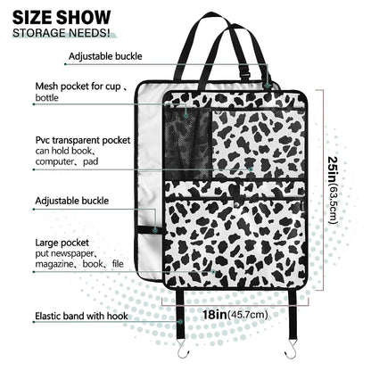 FENOCHE Cow Print Car Seat Protector Kick Mat with Storage Pockets