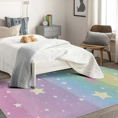Xyzdorv Kids Pink Star Rug 4x5 ft for Girls Bedroom - Iridescent Non Slip Washable Area Rug