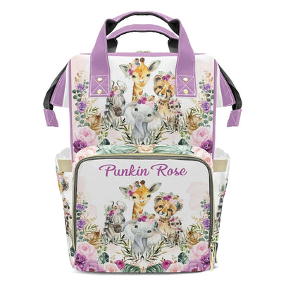 LiSoAkWE Flower Safari Animals Tiger Elephant Personalized Diaper Bag Backpack with Name,Customized Nappy Backpack for