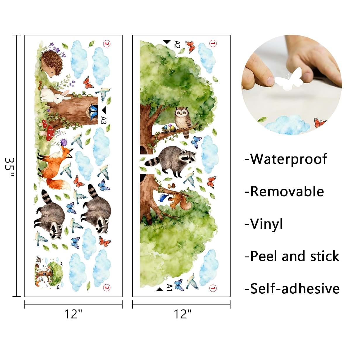 Mfault Watercolor Forest Animals Wall Decals, 2 Sheets Woodland Nursery Decor