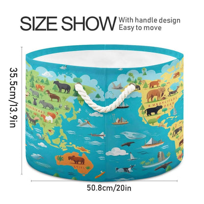 UMIRIKO Round Animals World Map Storage Basket with Handle
