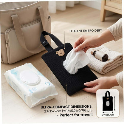 Nuiorfty Baby Wipes Dispenser With Embroidered Bear, Black (photo 3)