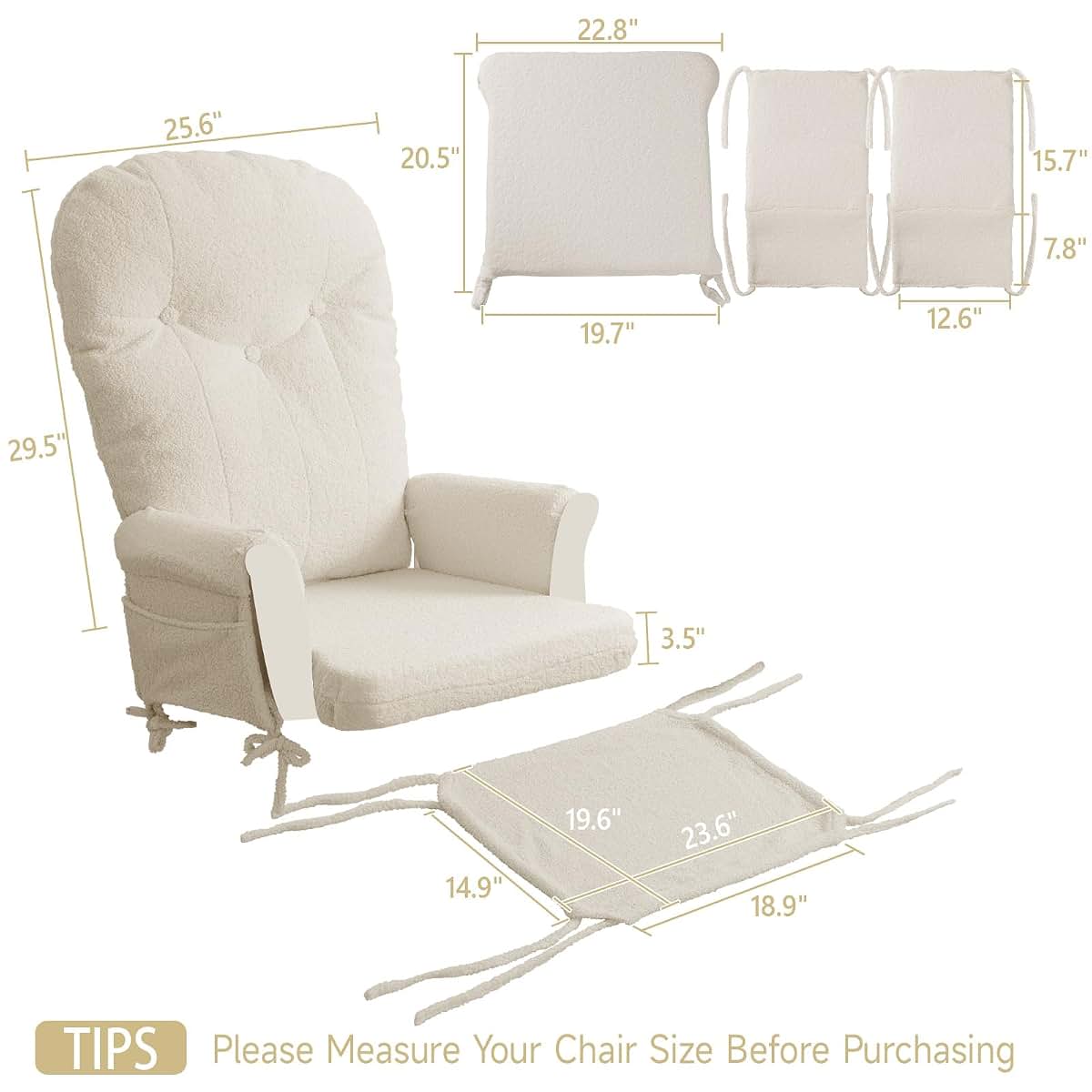Boshen 5-Piece Glider Rocker Replacement Cushions With Ottoman Cover, Cream (photo 2)