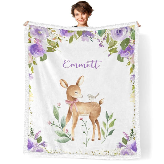 Nzoohy Personalized Floral Sherpa Fleece Baby Blanket