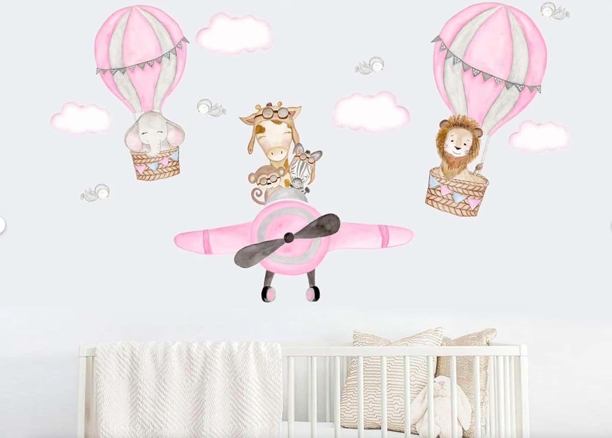 Art In Colors Watercolor Jungle Animals & Airplane Wall Decals