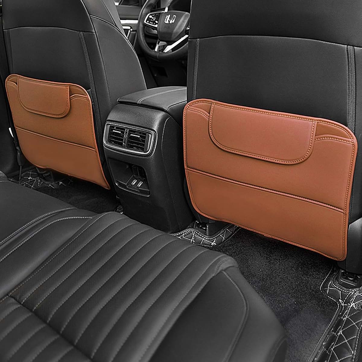 LUNBFFF 2 Pack Kick Mats Back Seat Protector Brown