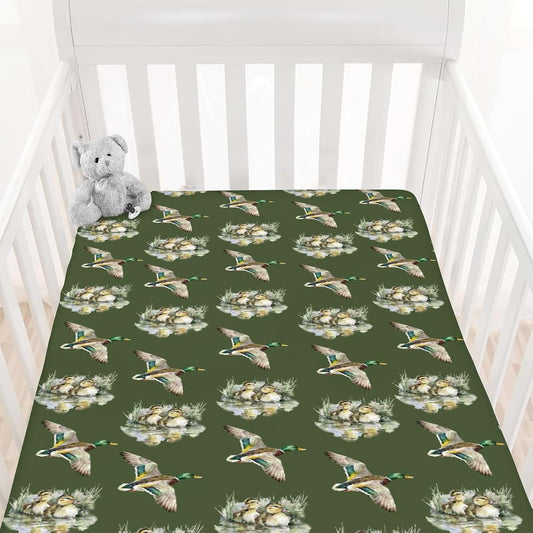 BabyOneStop Vintage Mallard Ducks Fitted Crib Sheet for Standard Mattresses