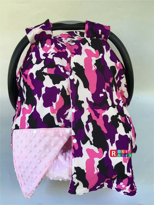Rosy Kids Purple Camo Baby Pink Infant Car Seat Cover & Canopy Kit, Universal Fit