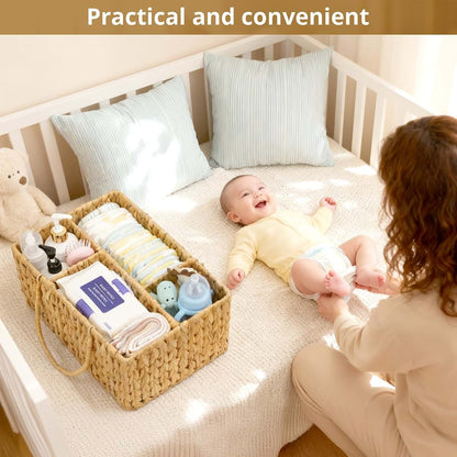 Niuirt Large Baby Diaper Caddy Organizer, Handwoven Water Hyacinth Storage Basket