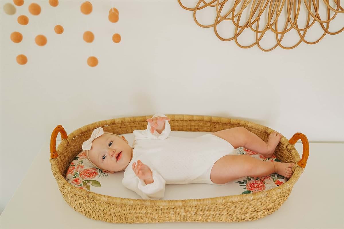 NODNAL Co. 100% Cotton Changing Pad Cover, 16x32 Inch, Leafy Border