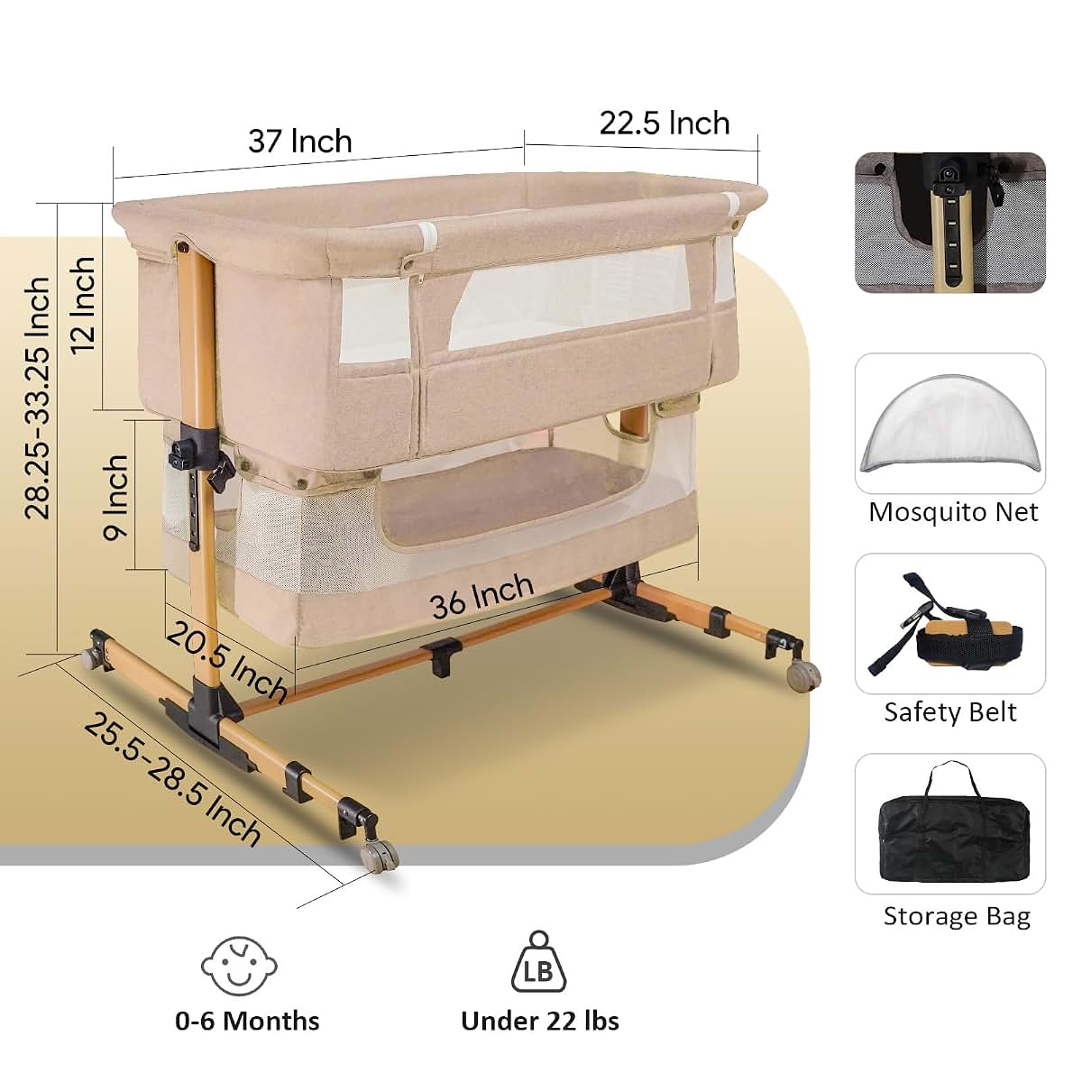 cutebeams Baby Bassinet, 4 in 1 Stable Bedside Bassinet for Baby (photo 2)