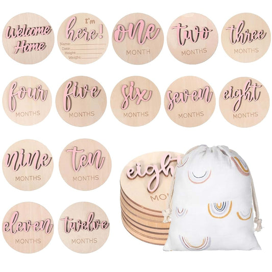 Gsbnjuy 7 Pack Pink Baby Months Cards Disc 3D Baby Monthly Milestone Card Signs