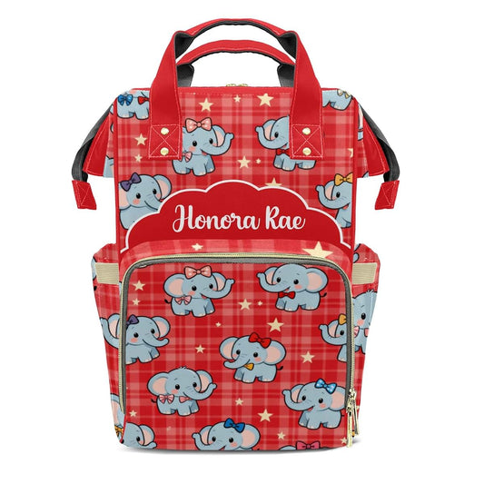 Joyestore Personalized Red Cute Elephants Custom Mom Bag with Name,Dad and Mom Diaper Backpack for Baby Boys