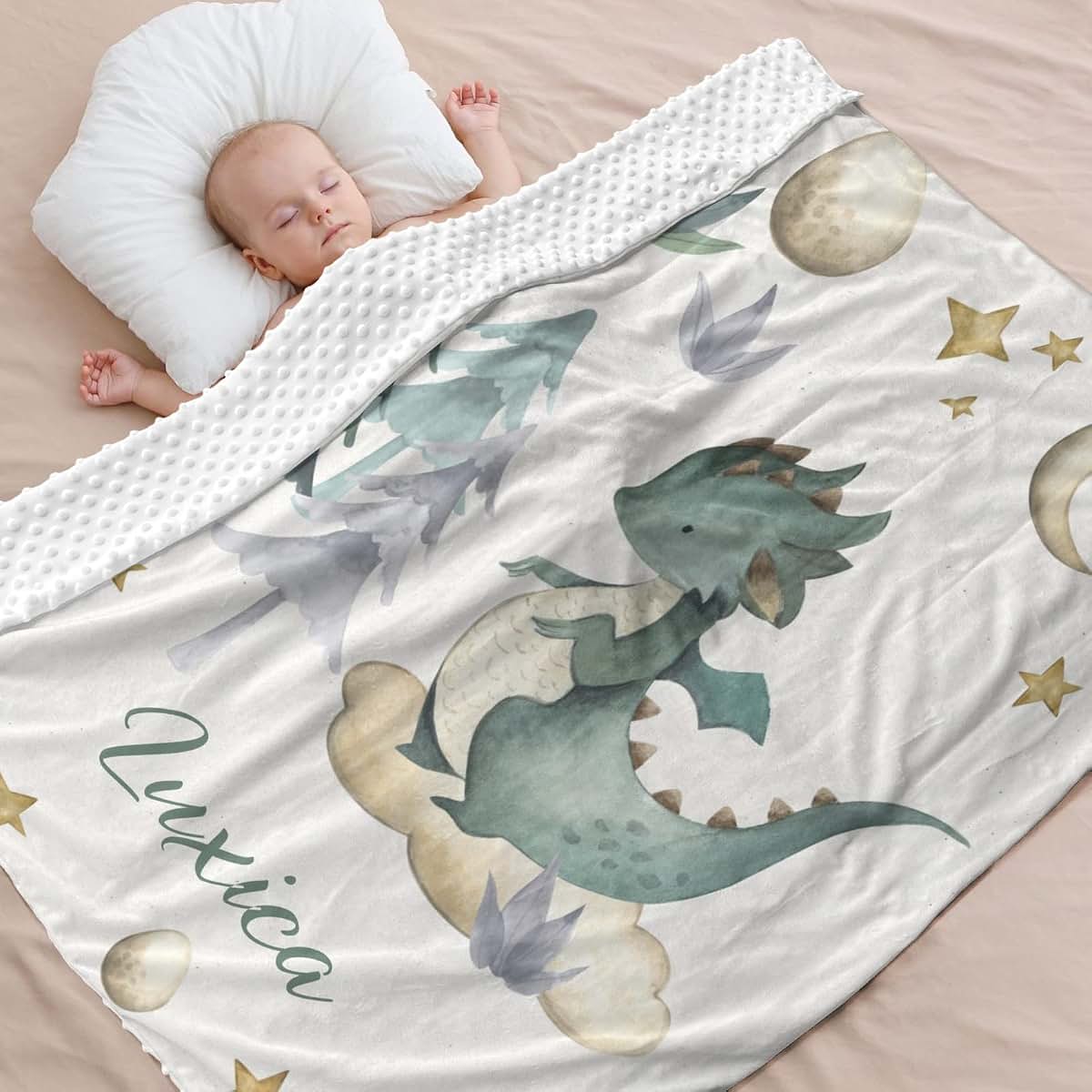 Nzoohy Green Dragon Eggs Personalized Baby Blanket (photo 2)