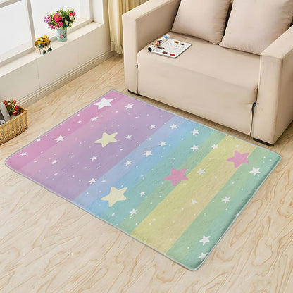 Xyzdorv Kids Pink Star Rug 4x5 ft for Girls Bedroom - Iridescent Non Slip Washable Area Rug