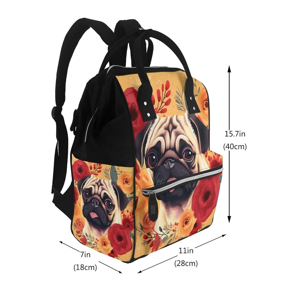 KLOPH Pug Flower Diaper Bag Backpack Mommy Bag Multifunction Travel Maternity Baby Changing Bags (photo 2)