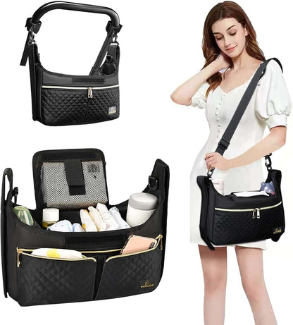 Yokusa Universal Stroller Organizer Bag with Insulated Bottle Pockets, Black