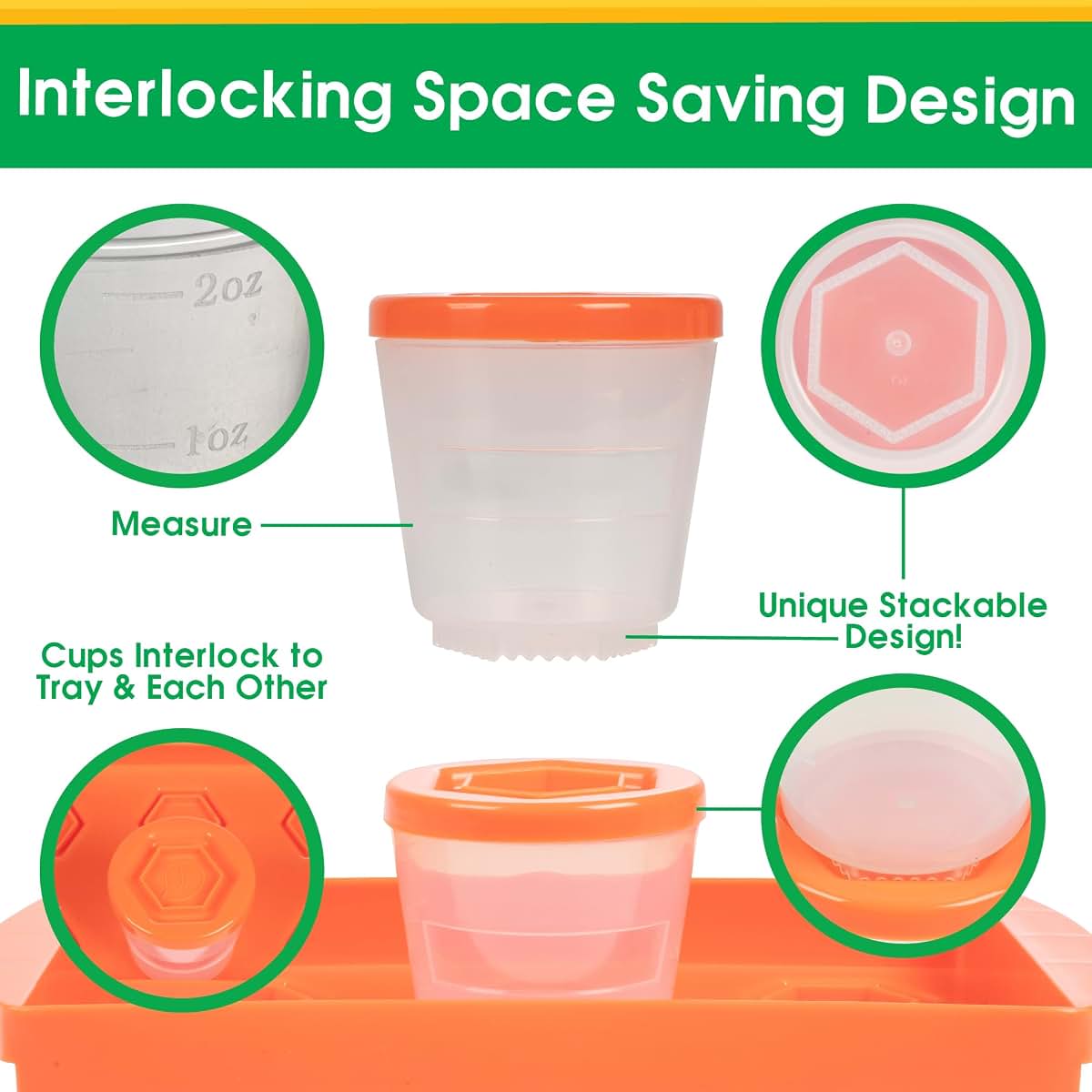 Sprout Cups Baby Food Storage Containers (12 Pack) - 2oz Reusable, Stackable, Leakproof Plastic Jars with Tray & (photo 3)