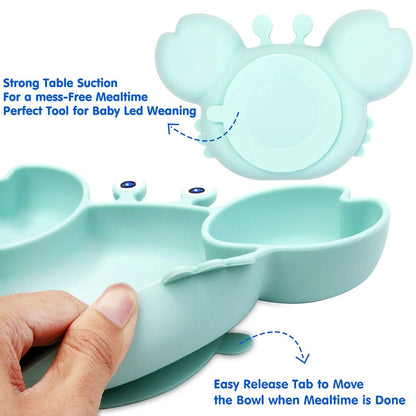 Linowos Silicone Suction Plate for Toddlers with Fork Spoon Set - Self Feeding Training Divided Plate Dish and Bowl for (photo 4)