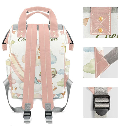 YallLocoMo Personalized Diaper Bag Backpack Gift Watercolor Fairy Tale Castle Dinosaur Convenient and Durable: (photo 4)