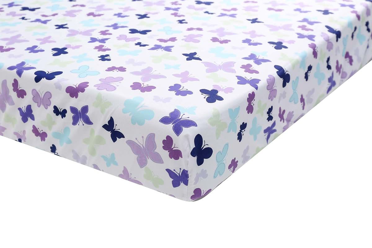 CribMATE Butterfly Nursery Crib Sheet, Purple Fitted Sheet